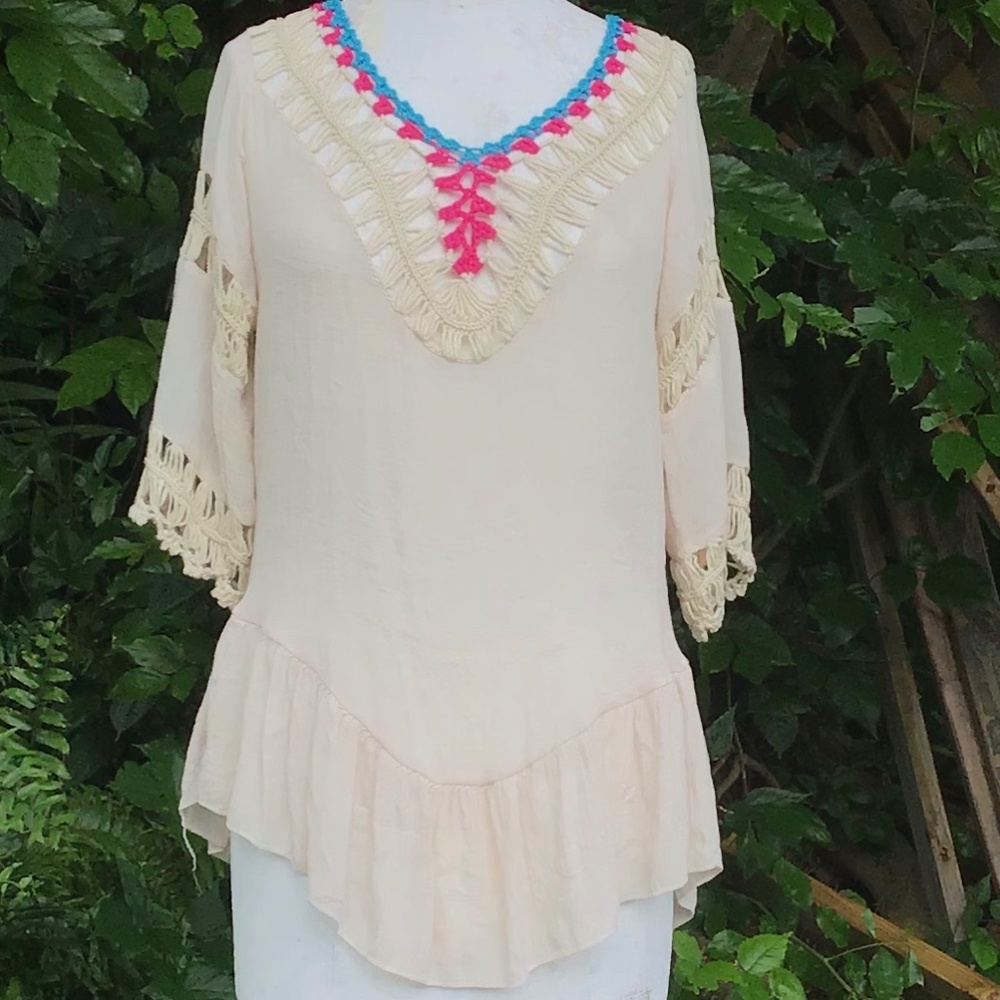 Vintage Mexican cotton top with Pom poms
